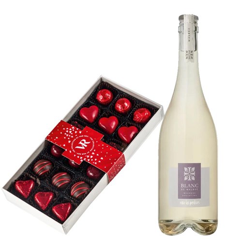 Las Perdices Logia Blanc de Malbec 75cl White Wine and Assorted Box Of Heart Chocolates 215g